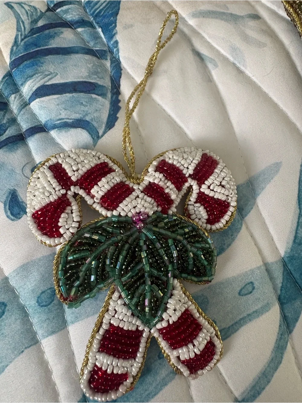 Pier 1 Red and White Beaded ornaments